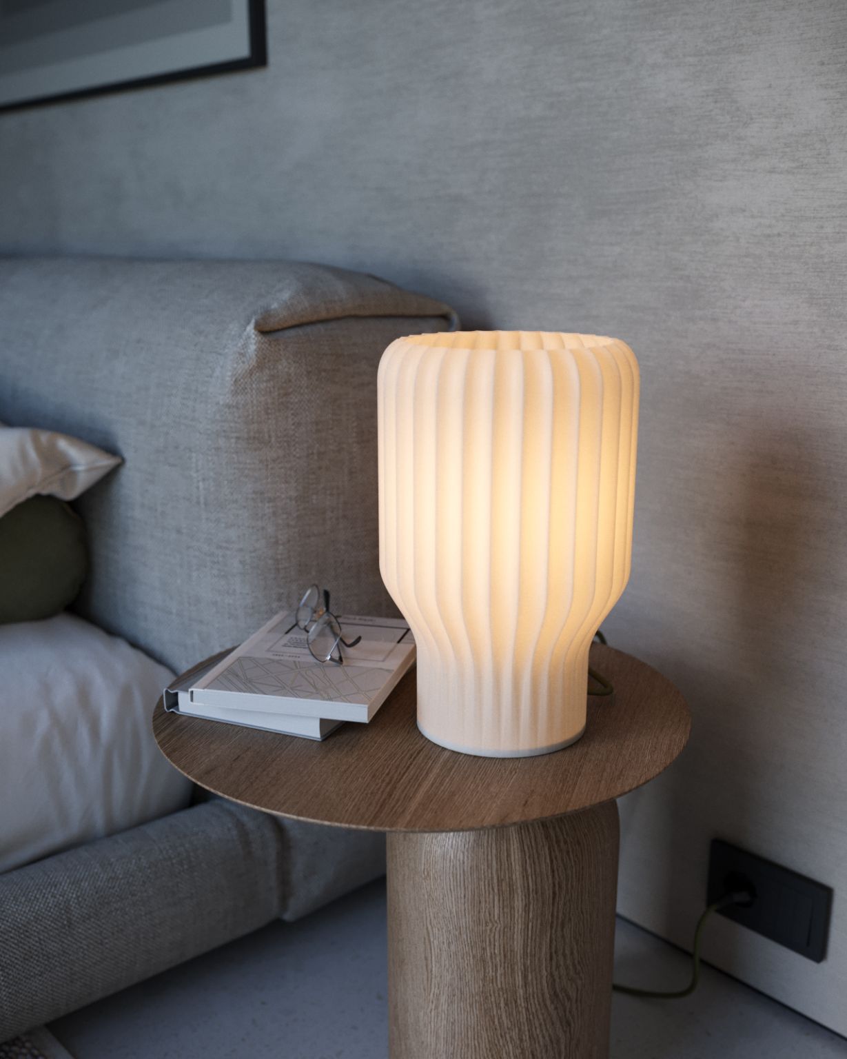 Wabi-sabi inspired table lamp with soft, diffused light, perfect for minimalist home decor